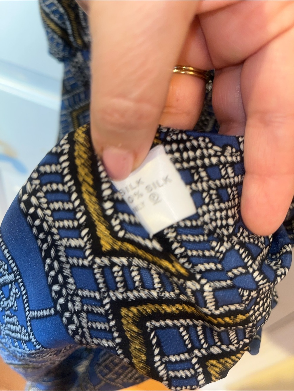 Sara Berman 100% Silk Dress Small Asymmetrical Hem Blue Print Lined - Picture 7 of 7